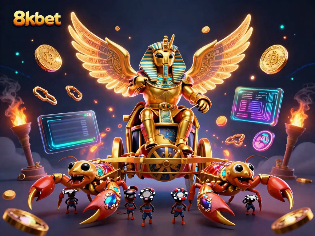 8xbet brings vibrant action with golden scarab beetle, gem-encrusted scorpions, and Bitcoin elements for thrilling play.