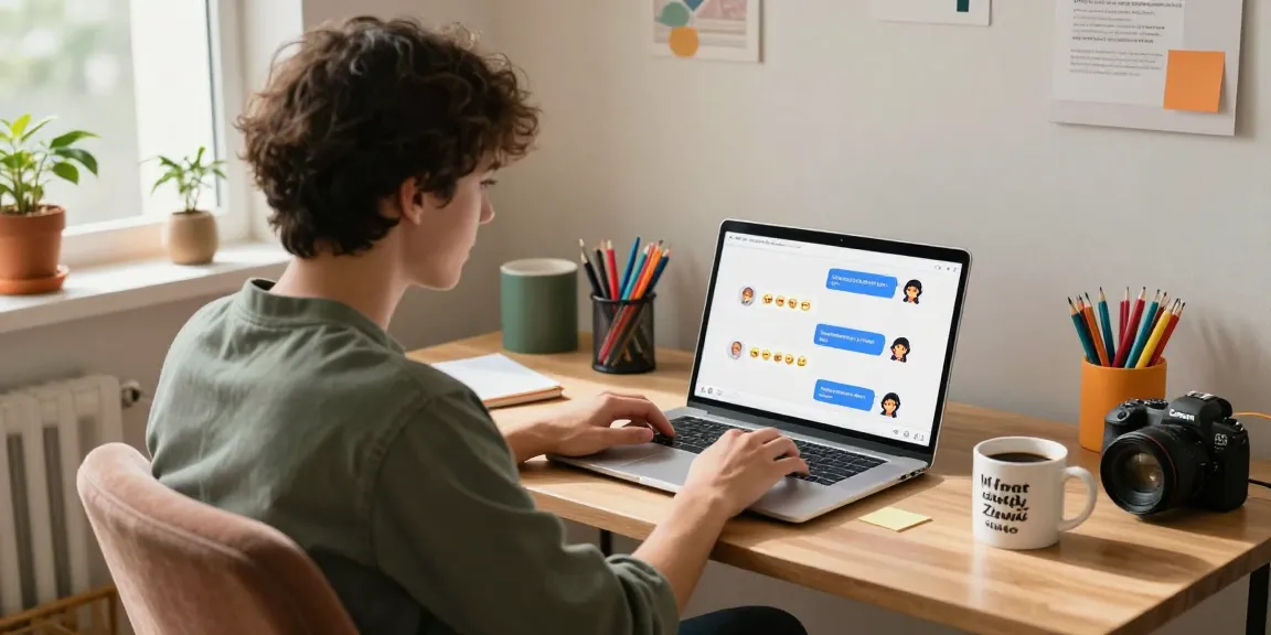 Chatting with Crushon AI on a laptop in a cozy workspace.